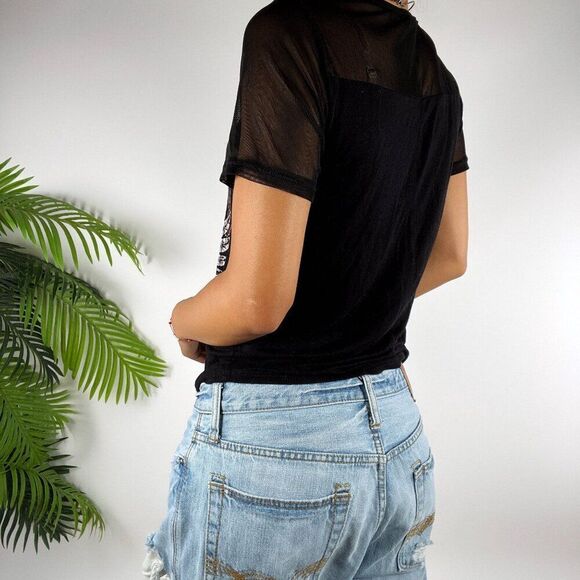 Vintage Y2K Black Grunge Goth Graphic Lace-Up Short Sleeve Graphic Tee / XS - Picture 2 of 7